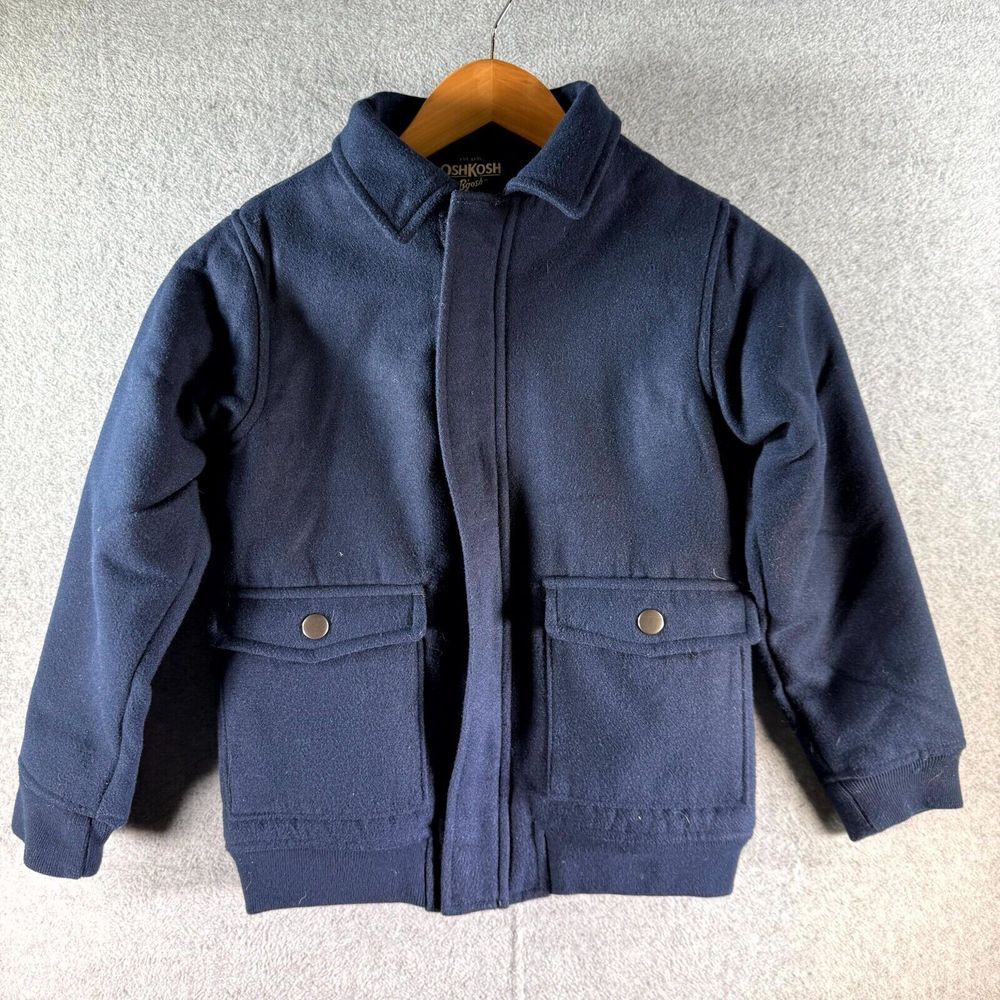 Oshkosh B'gosh Coat Unisex Kids 8 Blue Collared‎ Full Zip Flap Pockets Fleece